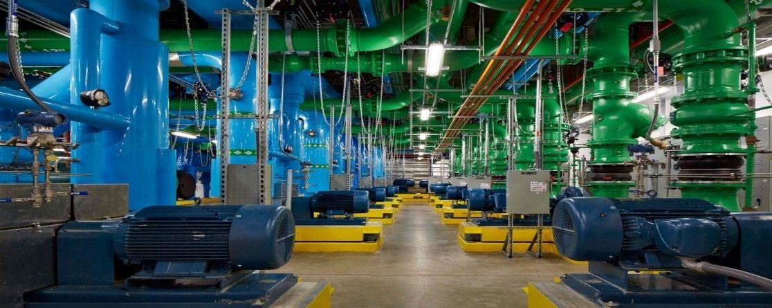 Pump room with colour-coded pipework