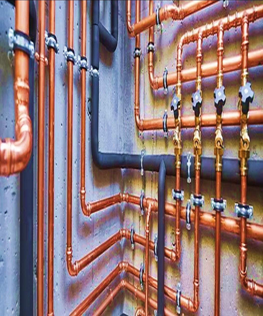 Copper pipework and valves
